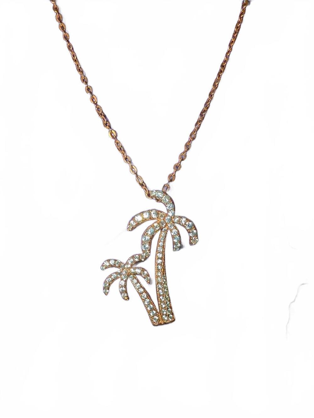 Palm Tree Pendant Necklace with Rhinestones
